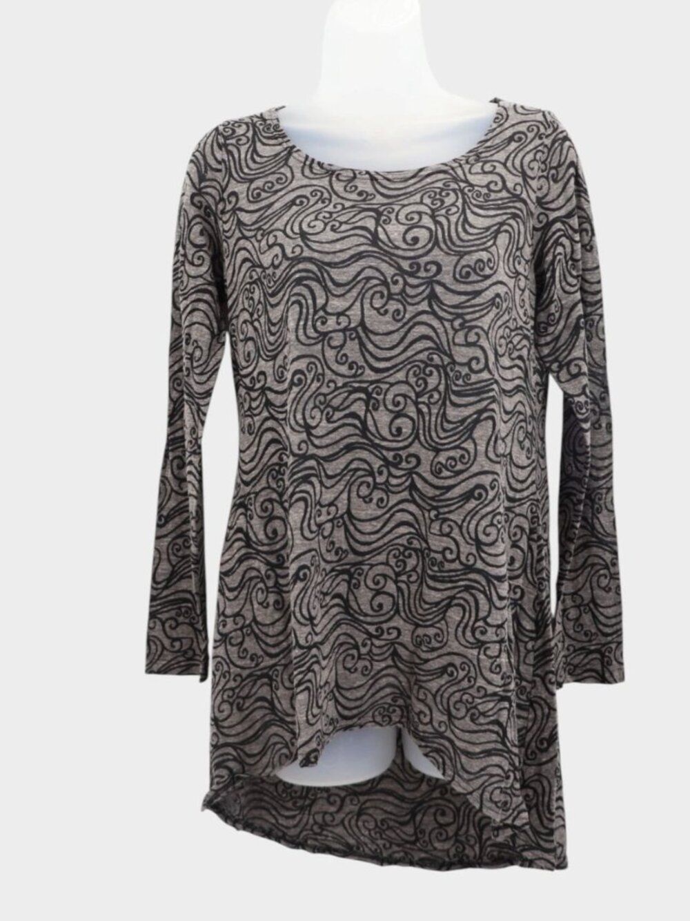Cut Loose Round Neck Top Black Gray Lagenlook Size XS Asymmetric USA Made